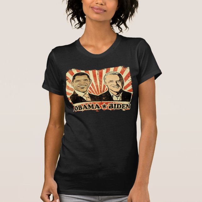 Obama Biden Portraits Ladies Sheer V-Nect T-Shirt (Front)