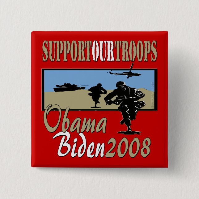 Obama Biden Support Our Troops Pinback Button (Front)