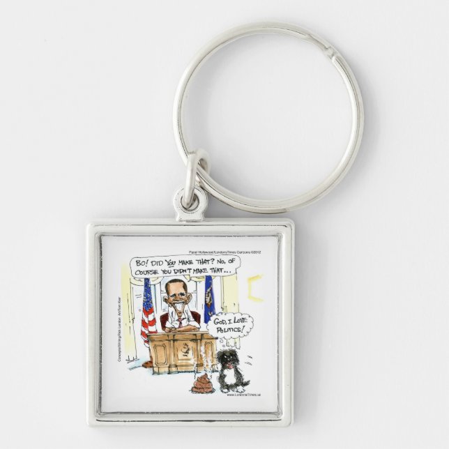 Obama & Bo Satirical Cartoon Gifts Tees & Cards Keychain (Front)