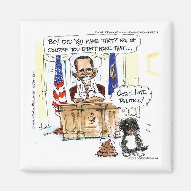 Obama & Bo Satirical Cartoon Gifts Tees & Cards Magnet (Front)