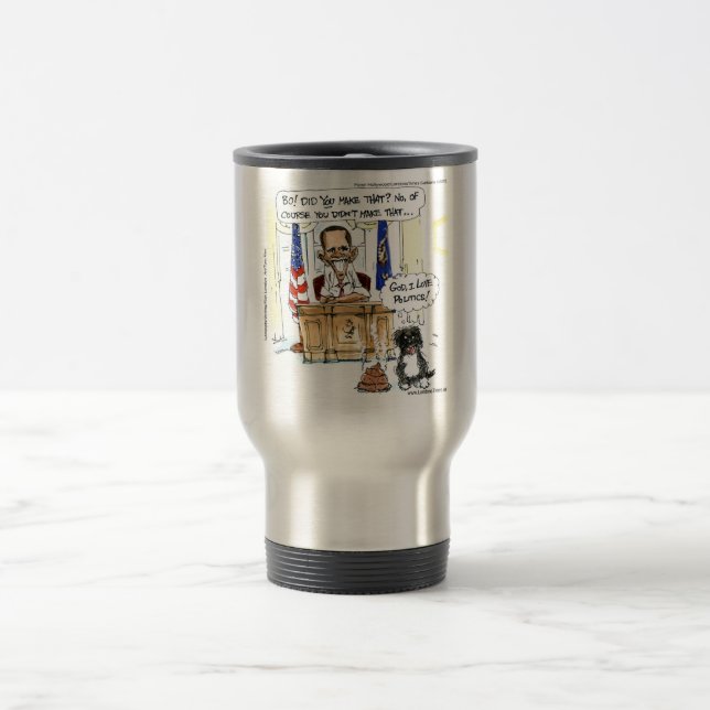 Obama & Bo Satirical Cartoon Gifts Tees & Cards Travel Mug (Center)