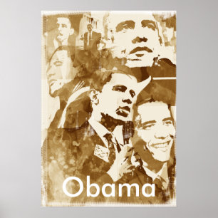 Obama Collage 2 poster (vintage color) by akamundo