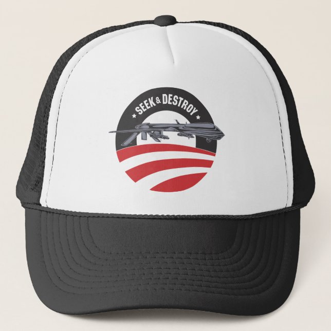 obama drone seek and destroy trucker hat (Front)