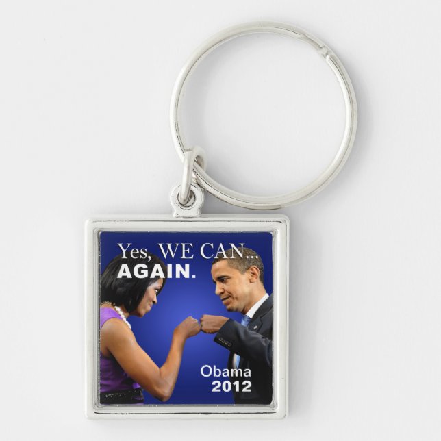 Obama Fist Bump - yes we can again Keychain (Front)