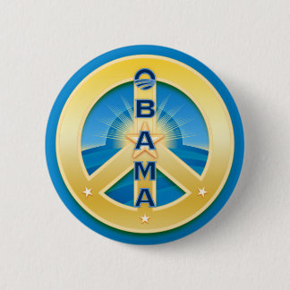 Obama GoldStar Peace Button, round on blue Button