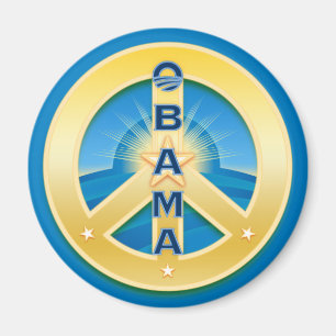 Obama GoldStar Peace Magnet, round on blue Magnet