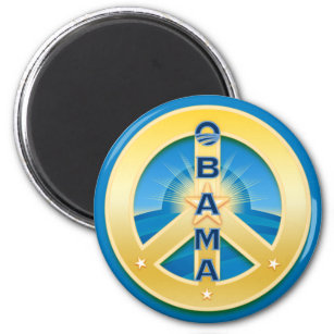 Obama GoldStar Peace  Magnet, round on blue Magnet