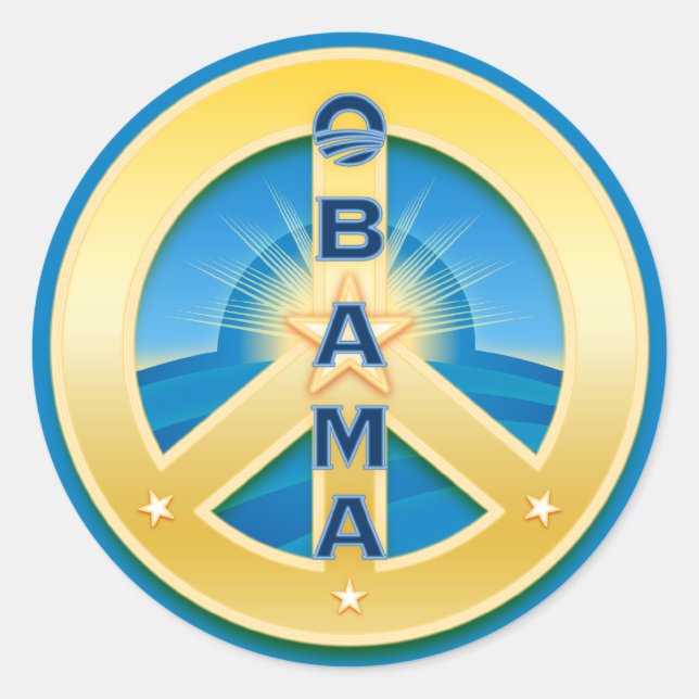 Obama GoldStar Peace Stickers, on blue Classic Round Sticker (Front)