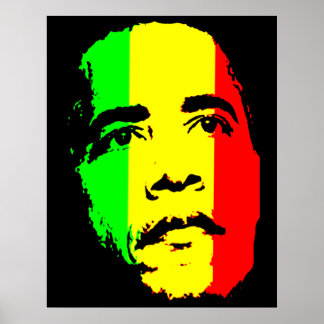 Obama Green Gold and Red Face Poster