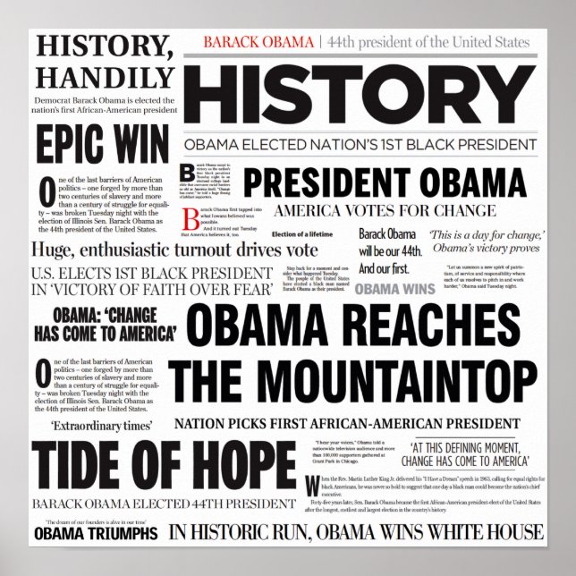 Obama: Historic Headline Collage Poster (Front)