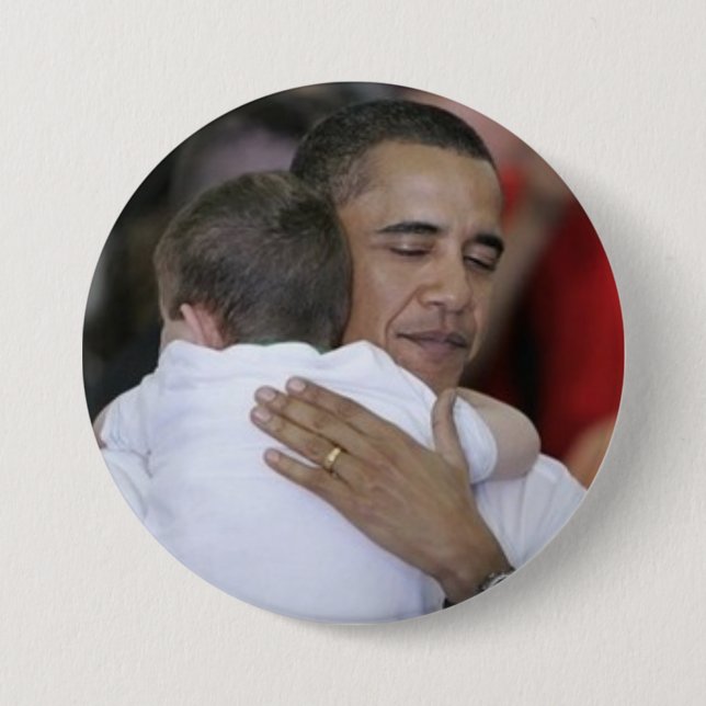 Obama-hugging a child button (Front)