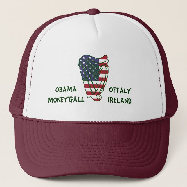Obama In Offaly US Flag On Irish Harp Hat (Front)