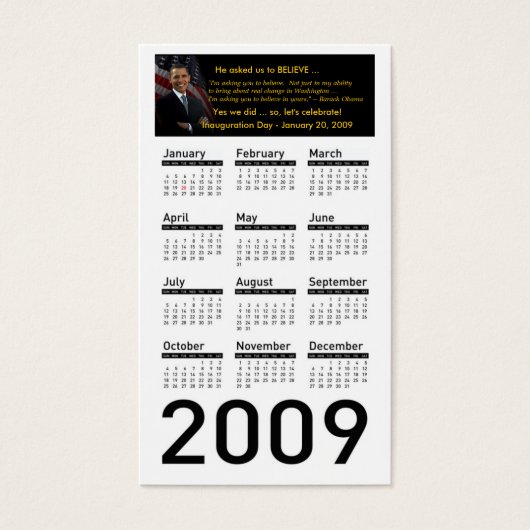 Obama Inauguration 2009 Calendar Profile Cards (Front)