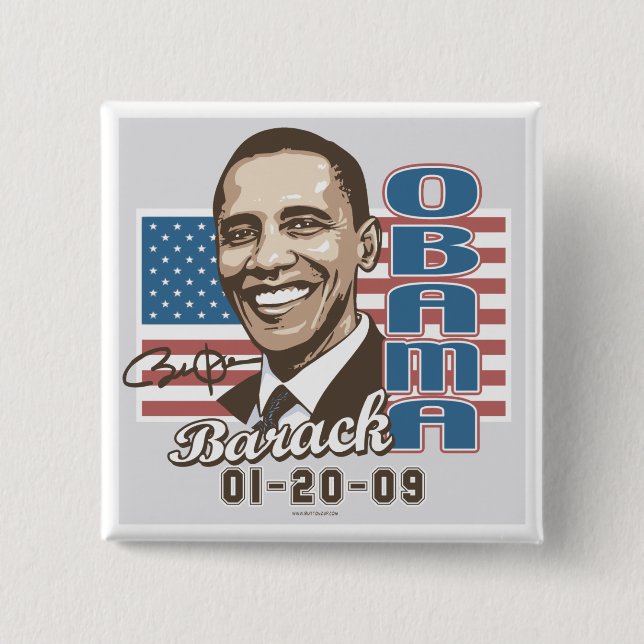 Obama Inauguration 2009 Flag Gear Button (Front)