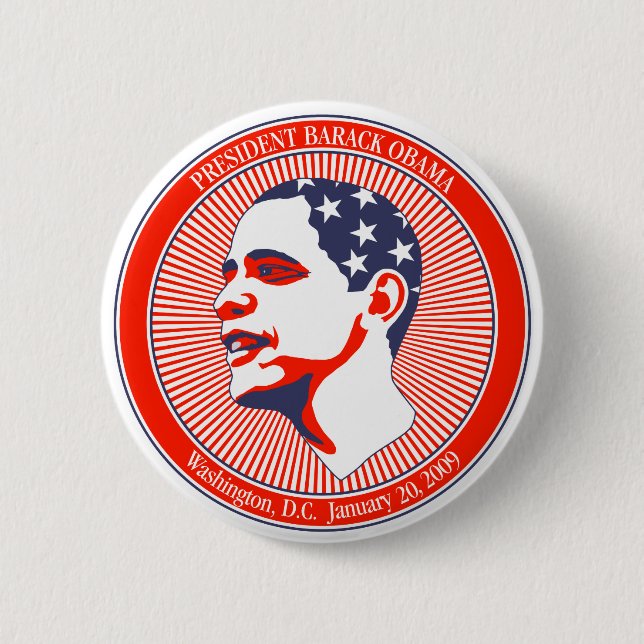 Obama  Inauguration in Red White and Blue Button (Front)