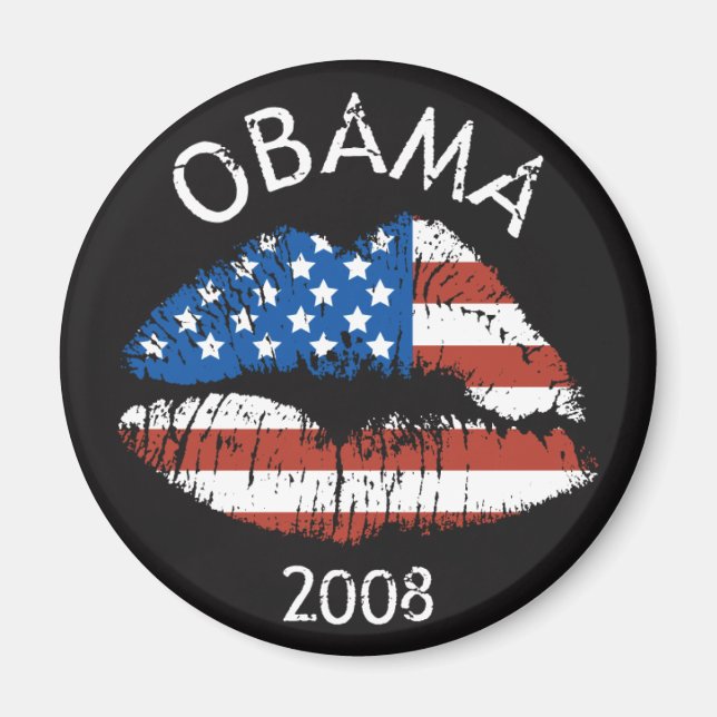 Obama Lips Us Flag Circle Magnet 89418 (Front)