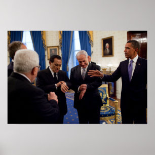 Obama Meets Netanyahu & Mubarak In White House Poster