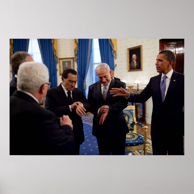 Obama Meets Netanyahu & Mubarak In White House Poster (Front)