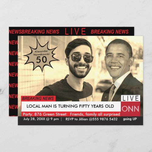 Obama Mens Funny TV News 50th Birthday  Invitation