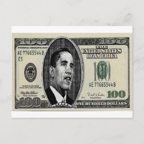 Obama on 100 bill postcard
