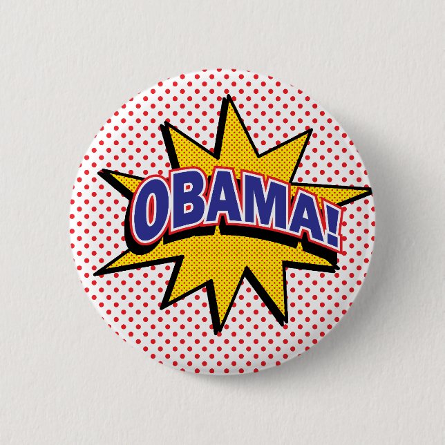 OBAMA! Retro Comic Halftone Print Pinback Button (Front)