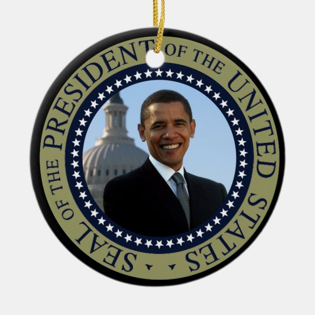 Obama Seal Gold Presidential Seal Ceramic Ornament (Front)