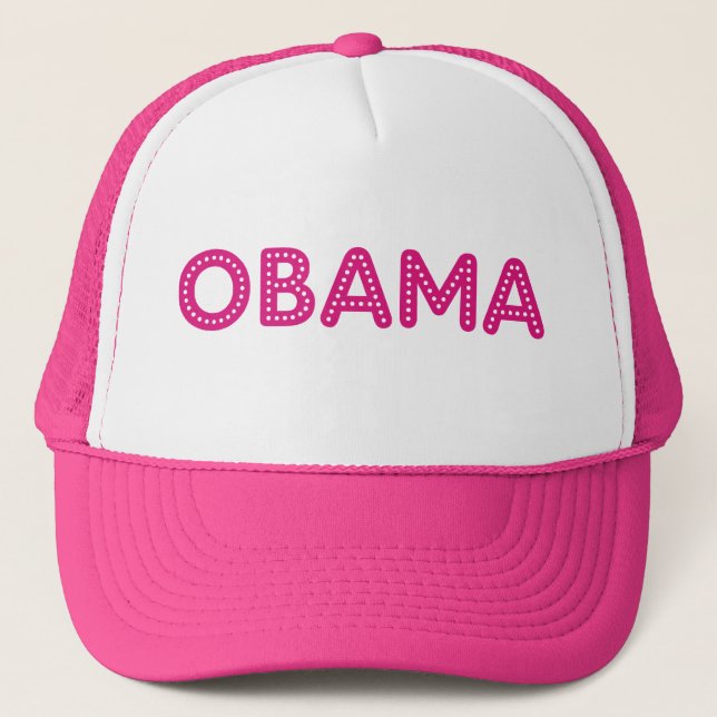 Obama Starry Lights Bling Trucker Hat in Hot Pink (Front)