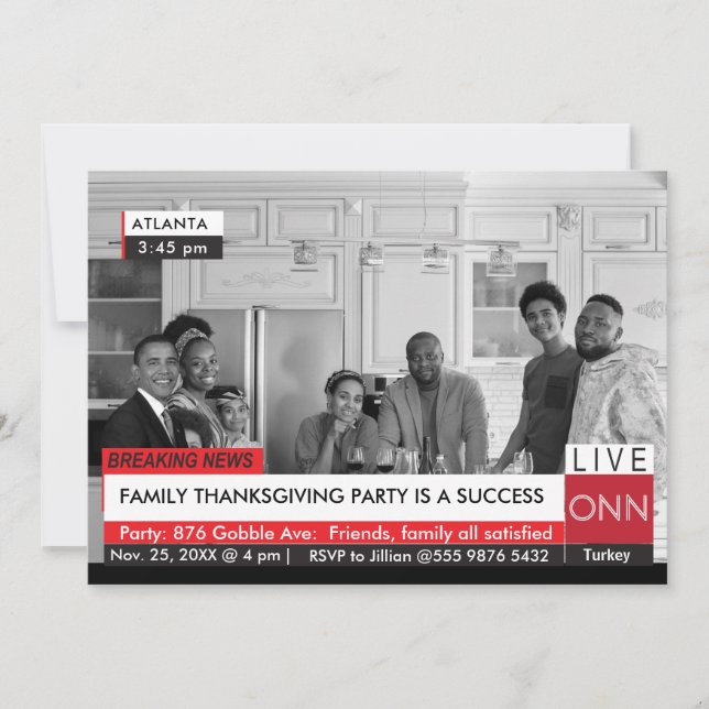 Obama Thanksgiving  Party Breaking TV News Value Invitation (Front)