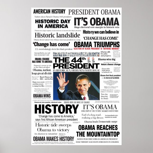 Obama: The 44th President Headline Collage Poster (Front)