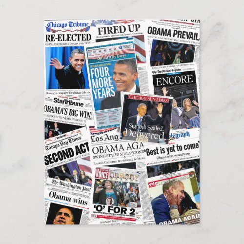 Obama Wins 2012 Newspaper Collage Postcard