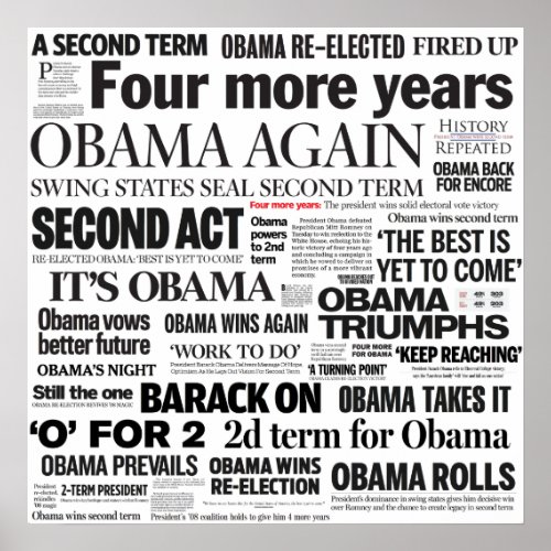 Obama Wins 2012 Newspaper Headline Collage Poster