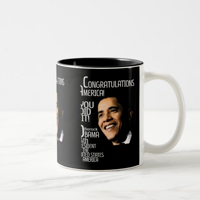 OBAMA WINS CONGRATULATIONS Two-Tone COFFEE MUG (Right)