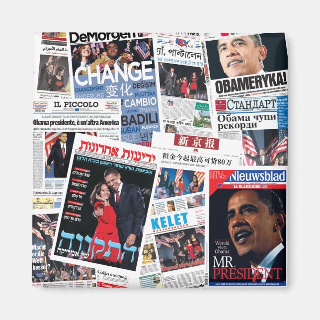 Obama Wins - International Headlines Magnet (Front)