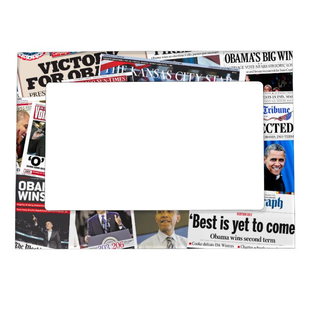 Obama Wins Re-Election Newspaper Magnet Frame (Front)