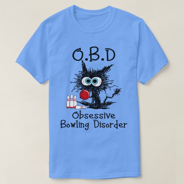 OBD Obsessive Bowling Disorder Funny Black Cat Bow T-Shirt (Design Front)