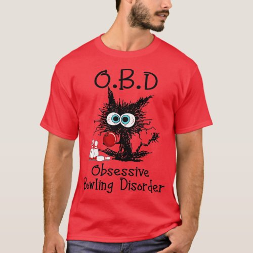 OBD Obsessive Bowling Disorder Funny Black Cat Bow T_Shirt