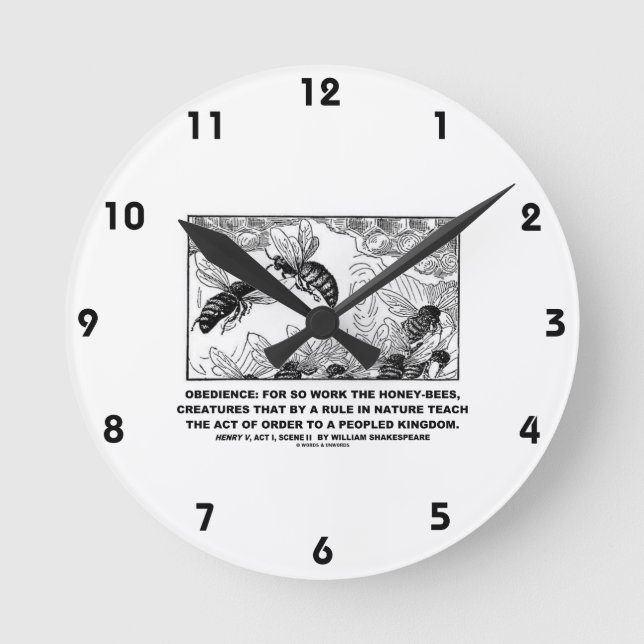 Obedience Work Honey-Bees Henry V Shakespeare Round Clock (Front)