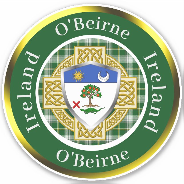 O'Beirne Shield & Celtic Cross Personalized Sticker (Front)