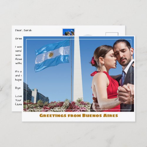 Obelisk of Buenos Aires Argentina w Tango Dancers Postcard