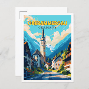 Oberammergau Germany vintage travel illustration Postcard