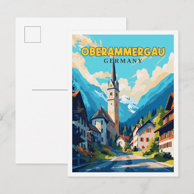 Oberammergau Germany vintage travel illustration Postcard (Front/Back)