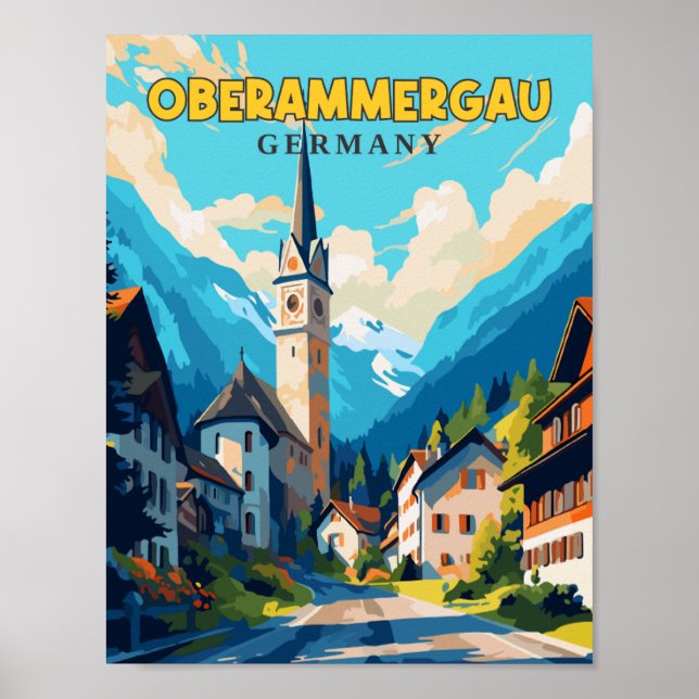 Oberammergau Germany vintage travel illustration Poster (Front)
