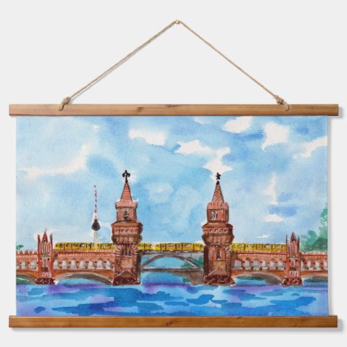 Oberbaum Bridge Berlin Watercolor Hanging Tapestry