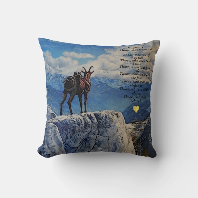 Oberhalsi Pack Goat/Idaho Mountains/Poem/c/heart T Throw Pillow (Front)