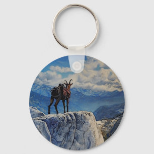 Oberhalsi Pack Goat in Idaho Mountains/cartooned Keychain