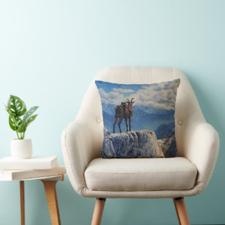 Oberhalsi, pack goat in the mountains throw pillow