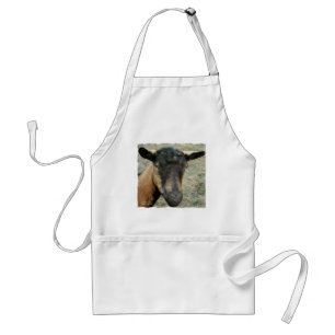 Oberhasli brown goat head shot in color adult apron