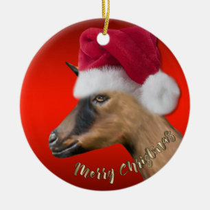 Oberhasli Goat Santa Hat Christmas Ornament