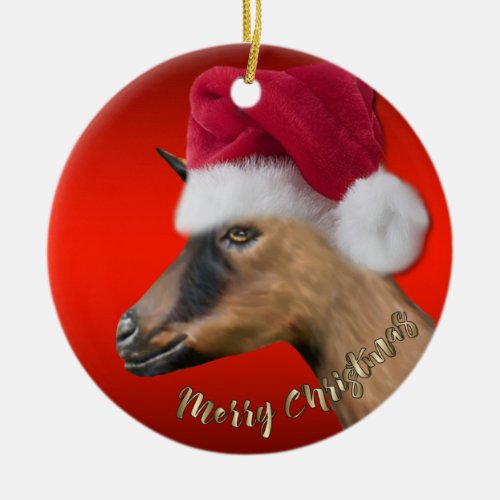 Oberhasli Goat Santa Hat Christmas Ornament