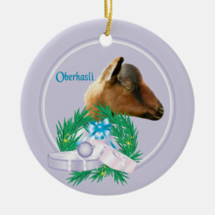 Oberhasli Goat Wreath Holiday Ornament